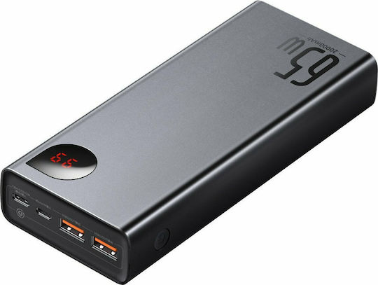 Baseus Adaman Metal Digital Display Power Bank 20000mAh 65W with 2 USB-A Ports and USB-C Port Quick Charge 3.0 Black