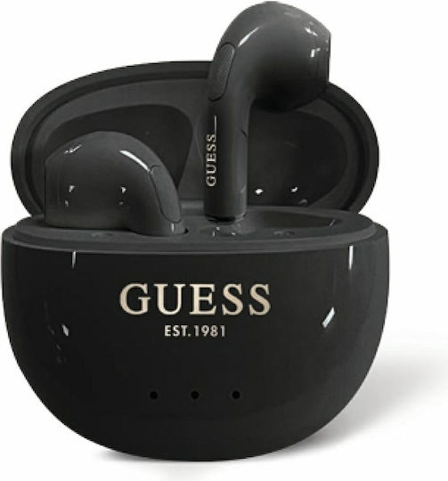 Guess Glossy Effect Earbud Bluetooth Handsfree Earphones with Sweat Resistance and Charging Case Black
