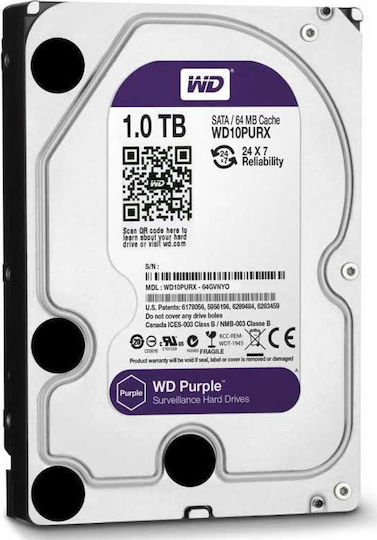 Western Digital Purple 1TB HDD Hard Drive 3.5" SATA III 5400rpm with 64MB Cache for Recorder WD10PURZ view 5