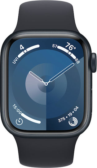 Apple Watch Series 9 Cellular Aluminium 41mm Waterproof with eSIM and Heart Rate Monitor (Midnight with Midnight Sport Band (S/M)) view 1