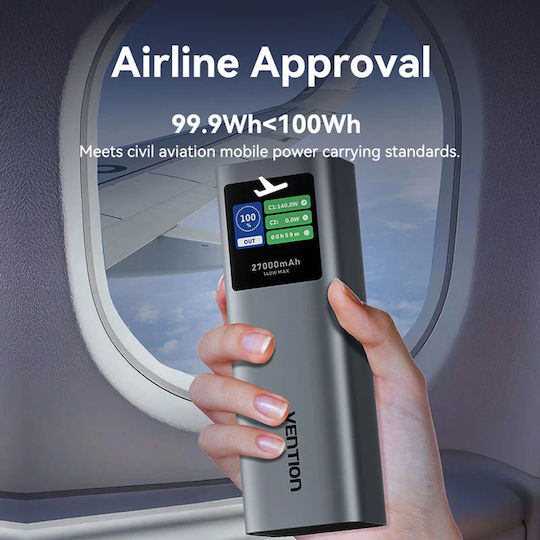 Vention FKE Power Bank 27000mAh 140W with USB-A Port and 2 USB-C Ports Gray vista 7