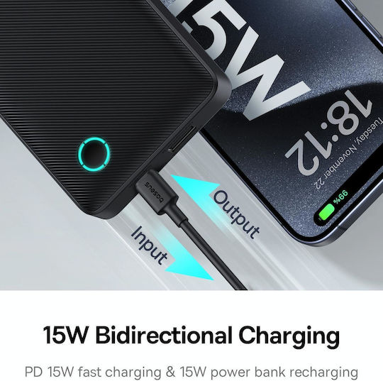 Baseus Air Lite Power Bank 10000mAh 15W with USB-A Port and USB-C Port Black view 4
