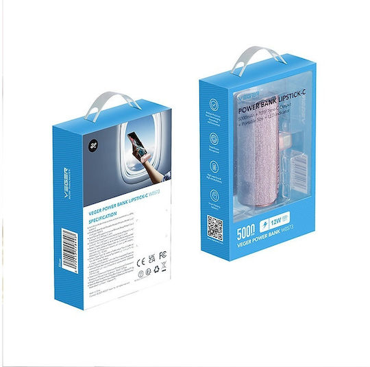 Veger W0573 Power Bank 5000mAh 20W with USB-C Port Power Delivery Pink view 6