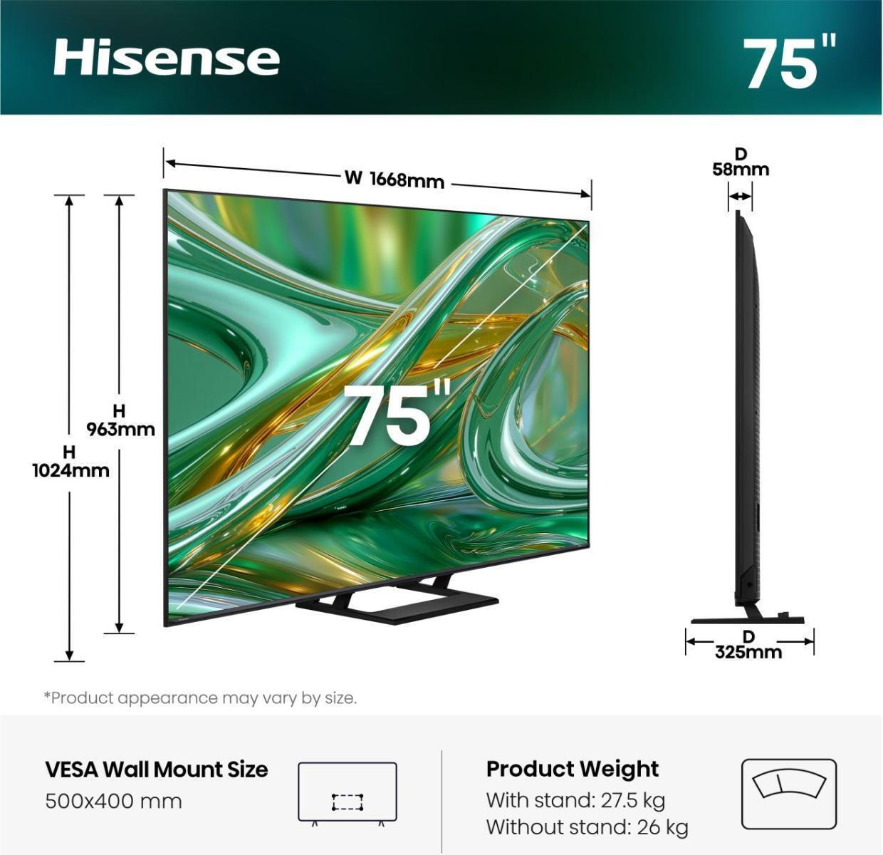 Hisense Smart TV 75" 4K UHD Mini LED E8S HDR (2025) 75E8S view 7