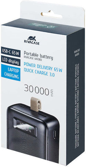 Rivacase VA1083 Power Bank 30000mAh 65W with USB-A Port and USB-C Port Black view 7