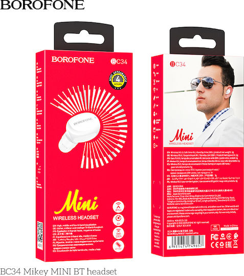 Borofone BC34 Mini In-ear Bluetooth Handsfree Earphone White view 3