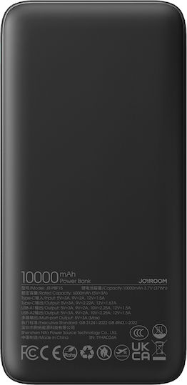 Joyroom JR-PBF15 Power Bank 10000mAh 22.5W with 2 USB-A Ports and USB-C Port Power Delivery / Quick Charge 3.0 Black