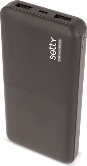 Setty SPB10B Power Bank 10000mAh with 2 USB-A Ports Black view 1