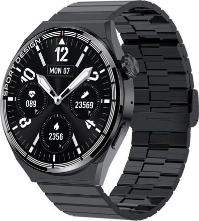 Hdt Max 1.60 Inch Black Dial Bamboo Steel Band Ip68 Waterproof Smart Watch Support Bluetooth Call Black