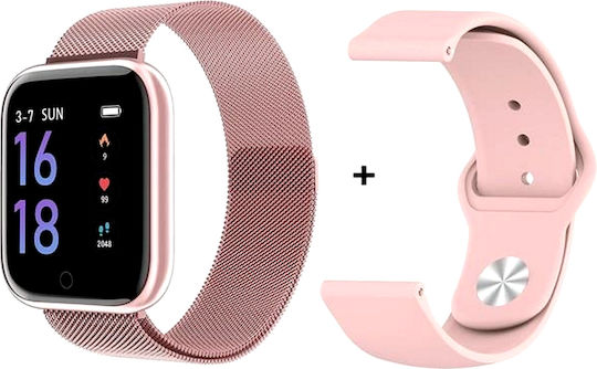 Idealstore Tiger 70 Smartwatch Fitness Bracelet Silicone Metal Straps 1.45-inch Display Pleasant Design Suitable Any Occasion Numerous Functions To Measure Heart Rate Sedentary Periods As Well As Active Time Pink view 1
