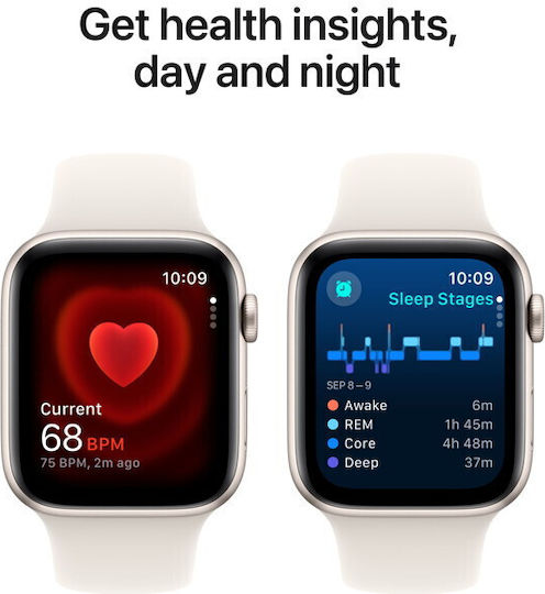 Apple Watch SE 2024 Cellular Aluminium 40mm Waterproof with eSIM and Heart Rate Monitor (Starlight with Starlight Sport Band (S/M)) view 3
