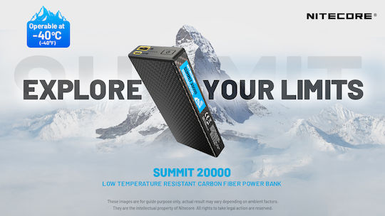 NiteCore Summit 20000 Power Bank 20000mAh 20W with USB-A Port and USB-C Port Black view 2