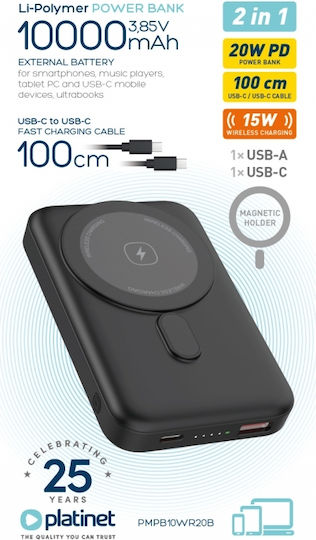 Platinet Power Bank 10000mAh 20W with USB-A Port and USB-C Port Power Delivery Black