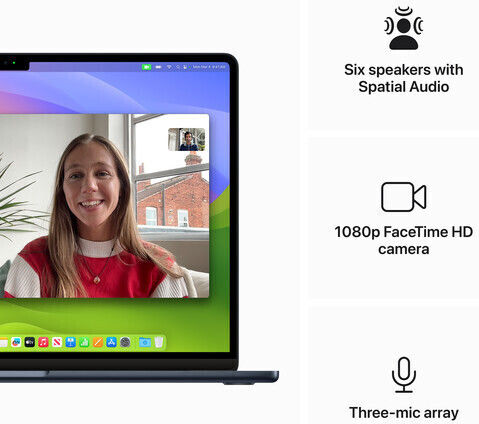 Apple MacBook Air 15" (2024) 15.3" Retina Display (M3-8-core/16GB/512GB SSD) Midnight (International English Keyboard) view 3