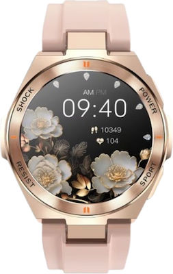 Aoke nx17 Smartwatch with Heart Rate Monitor (Pink - Gold case / Black silicone strap) view 2