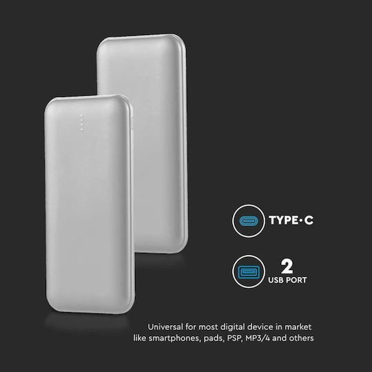 V-TAC VT-3527 Power Bank 10000mAh with 2 USB-A Ports Silver view 5