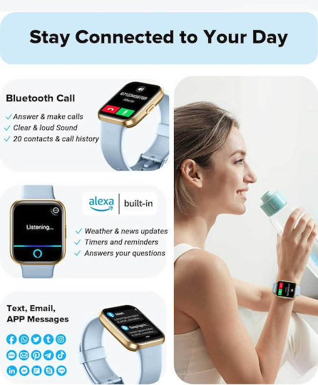 Tensky ID208 Smartwatch with Heart Rate Monitor (Light Blue) view 4