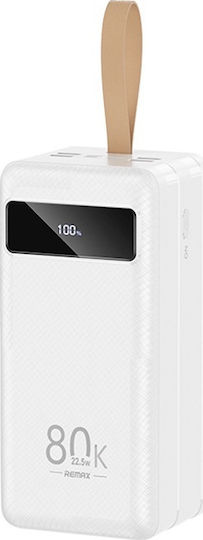 Remax RPP-266 Power Bank 80000mAh 22.5W with 4 USB-A Ports and USB-C Port Power Delivery / Quick Charge 3.0 White