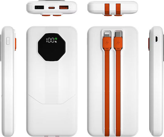 Zuzg C013 Power Bank 10000mah Fast Charging Built-in Cables & Digital Display White view 7