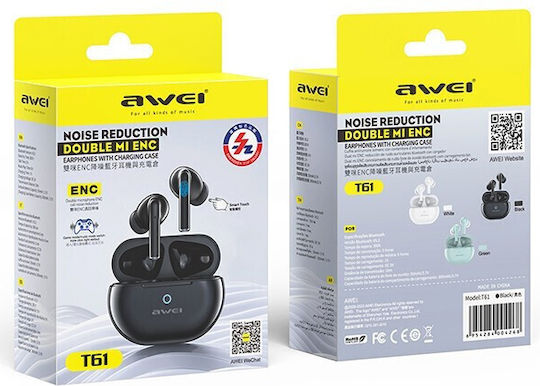 Awei T61 In-ear Bluetooth Handsfree Earphones with Charging Case White vista 2