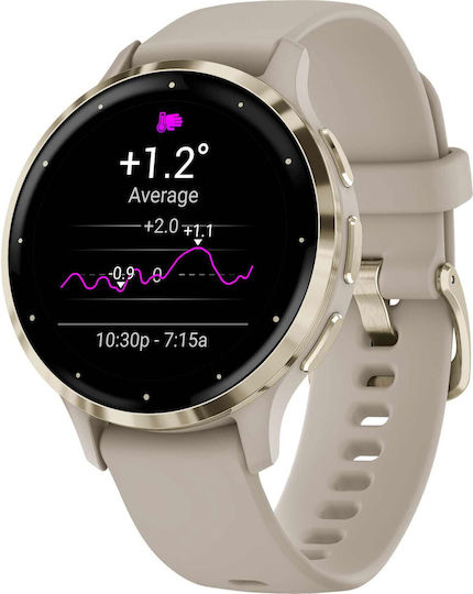 Garmin Venu 3S 41mm Waterproof Smartwatch with Heart Rate Monitor (Soft Gold Stainless Steel Bezel with French Gray Case and Silicone Band) view 2