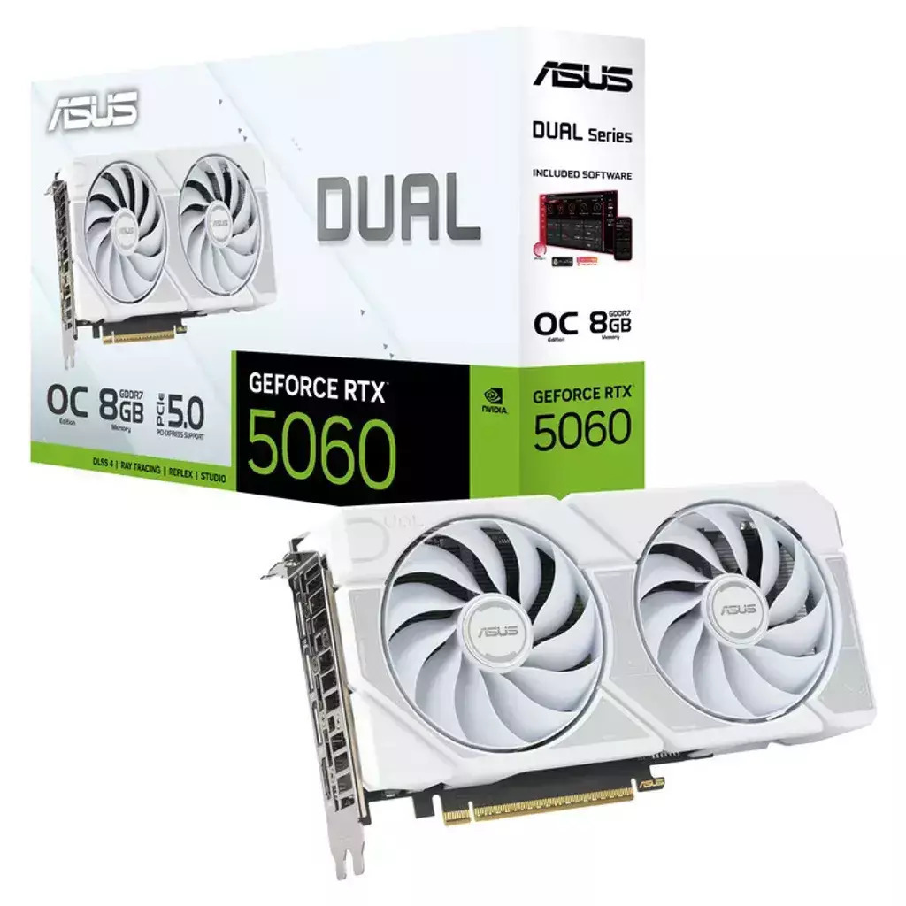 Asus GeForce RTX 5060 8GB GDDR7 Dual White OC Graphics Card 90YV0N15-M0NA00 view 1