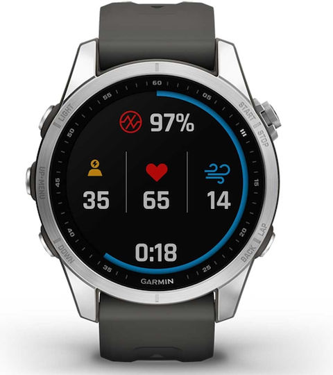 Garmin Fenix 7S Stainless Steel 42mm Waterproof Smartwatch with Heart Rate Monitor (Silver with Graphite Band)
