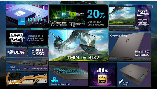 MSI Thin B13VF 15.6" 144Hz (i7-13420H/16GB/512GB SSD/GeForce RTX 4060/W11 Home) (US Keyboard) view 3