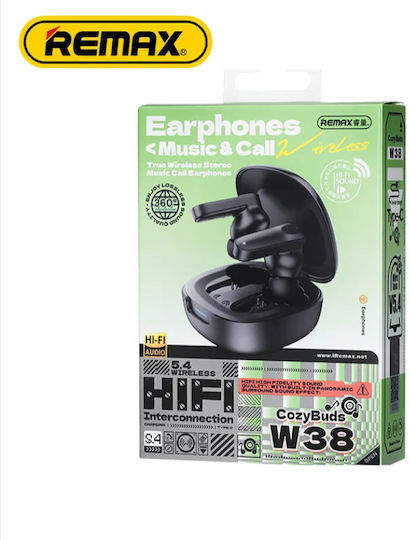Remax Cozybuds W38 Bluetooth Handsfree Earphones with Sweat Resistance and Charging Case Black vue 2