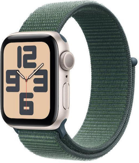 Apple Watch SE 2024 Aluminium 40mm Waterproof with Heart Rate Monitor (Starlight with Lake Green Sport Loop) view 2
