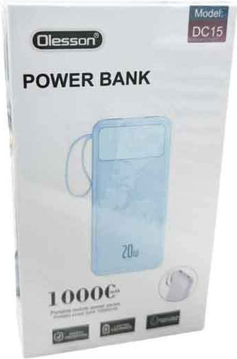 Olesson DK15 Power Bank 10000mAh with USB-A Port and USB-C Port Light Blue