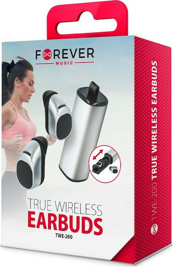 Forever TWE-200 In-ear Bluetooth Handsfree Earphones with Sweat Resistance and Charging Case Silver vue 4