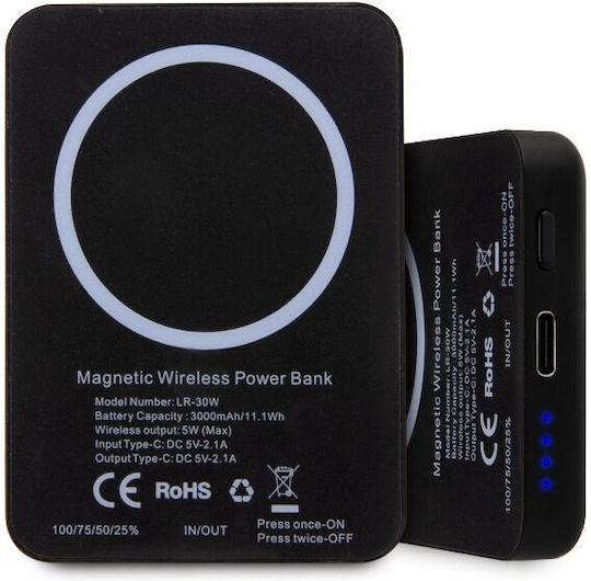 Karl Lagerfeld Ikonik Magsafe MagSafe Power Bank 3000mAh 5W with USB-C Port Black view 3