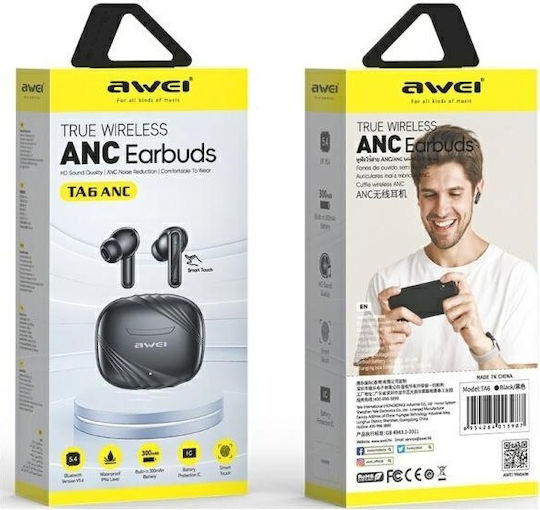 Awei TA6 In-ear Bluetooth Handsfree Earphones with Sweat Resistance and Charging Case Black view 2