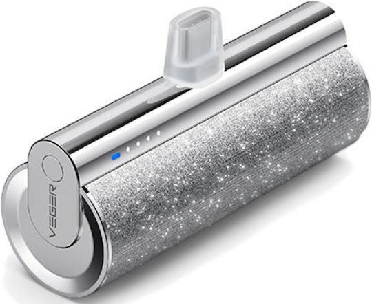 Veger W0573 Power Bank 5000mAh 12W with USB-C Port Power Delivery Glitter Silver view 3
