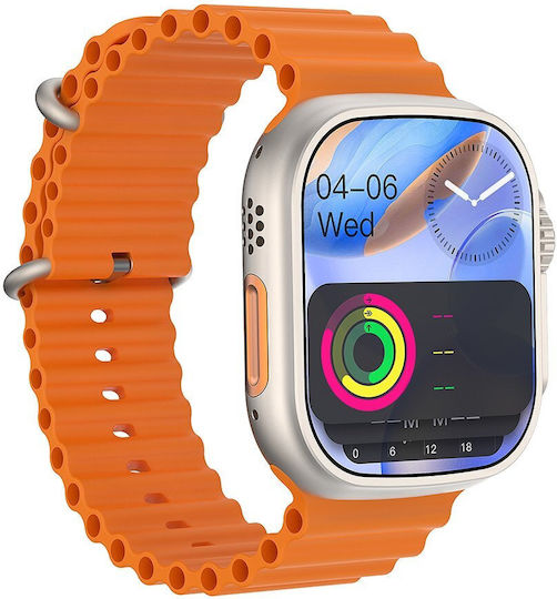 Microwear 9 Ultra Plus 49mm Smartwatch with Heart Rate Monitor (Silver case / Orange silicone strap) view 1