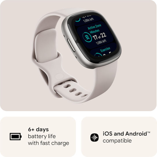 Fitbit Sense 2 Aluminium Waterproof Smartwatch with Heart Rate Monitor (Silver / White) view 5