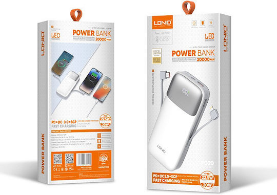 Ldnio PQ20 Power Bank 20000mAh 22.5W with USB-A Port White view 6