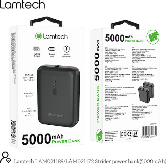 Lamtech LAM021172 Power Bank 5000mAh with USB-A Port Black view 5