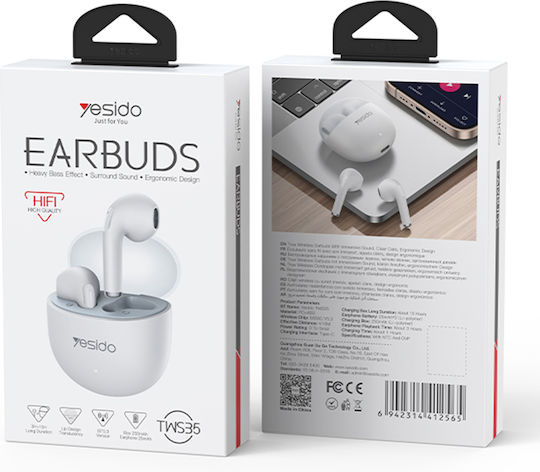 Yesido TWS35 Earbud Bluetooth Handsfree Earphones with Charging Case White view 2