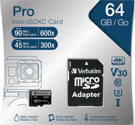Verbatim Pro microSDXC 64GB U3 UHS-I 90MB/s With Adapter view 7