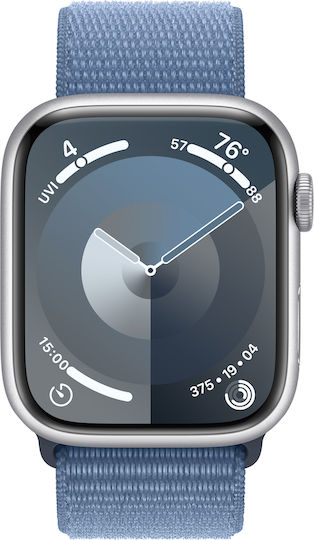 Apple Watch Series 9 Aluminium 45mm Waterproof with Heart Rate Monitor (Silver with Winter Blue Sport Loop) view 2