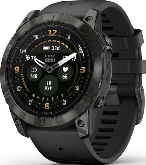 Garmin Epix Pro (Gen 2) Sapphire Edition Titanium 51mm Waterproof Smartwatch with Heart Rate Monitor (Carbon Grey DLC Titanium with Black Band) view 2