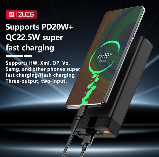 Zuzg J49p Power Bank 20000mAh Fast Charging PD 20W QC 22.5W LED Display & USB-C Black view 4
