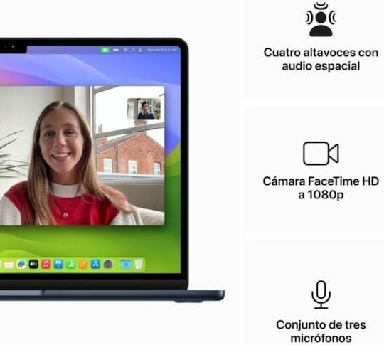 Apple MacBook Air 13" (2024) 13.6" Retina Display (M3-8-core/16GB/256GB SSD) Midnight (ES Keyboard) view 2
