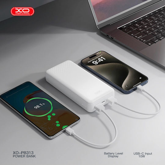 XO PB313 Power Bank 20000mAh with 2 USB-A Ports and USB-C Port White view 3