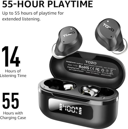 Tozo AeroSound Earbud / In-ear Bluetooth Handsfree Earphones with Sweat Resistance and Charging Case Black view 8