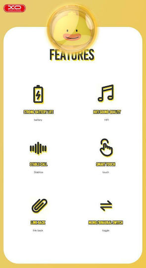 XO G6 In-ear Bluetooth Handsfree Earphones with Charging Case Yellow view 4