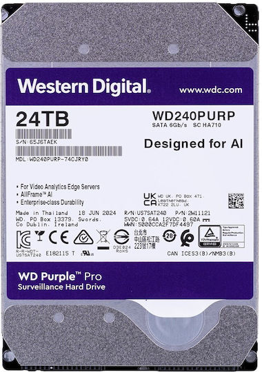 Western Digital 24TB HDD Hard Drive 3.5" SATA III 7200rpm with 512MB Cache for Recorder WD240PURP view 5