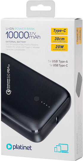 Platinet PMPB10DL104B Power Bank 10000mAh 20W with USB-A Port and USB-C Port Power Delivery Black vista 9